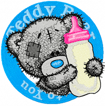 Bear with a bottle of milk badge machine embroidery design